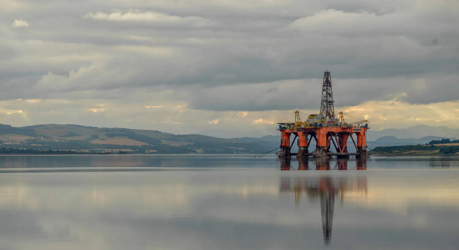 Oil rig anchored in a fjord